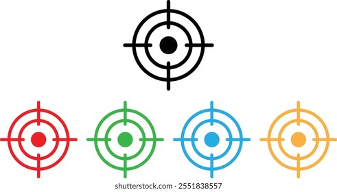 Farbiges Zielsymbol in verschiedenen Farben. Dartboard-Symbol. Vektorgrafik