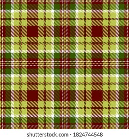 Colorful Tartan Cloth Pattern. Checkered plaid vector illustration. Seamless background of Scottish style. Burgundy, green, pea, white colors.