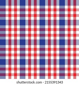 Colorful tartan pattern. Blue, red and white plaid pattern for fabric and textile design. United States of America. Stars and stripes. Land of the free and the home of the brave. Star-spangled.