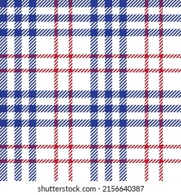 Colorful tartan pattern. Blue, red and white plaid pattern for fabric and textile design. United States of America. Stars and stripes. Land of the free and the home of the brave. Star-spangled.