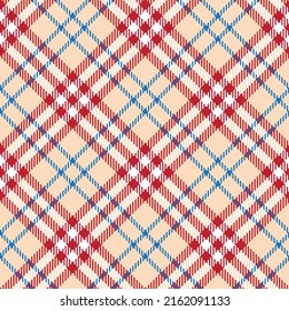 Colorful tartan pattern. Blue, red, beige and white plaid patterns for fabric and textile design. 