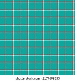 Patrón tartán colorido. Motivos rojos y blancos de chapa verde acuática. Diseño escocés para negocios textiles. 