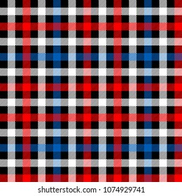 Colorful tartan plaid fabric on black seamless pattern, vector