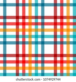 Colorful tartan plaid fabric on white seamless pattern, vector