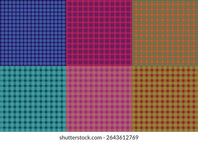 Colorful Tartan Plaid Fabric Pattern Collection in Grid Layout – Vintage Checkered Textile Backgrounds with Various Color Combinations
