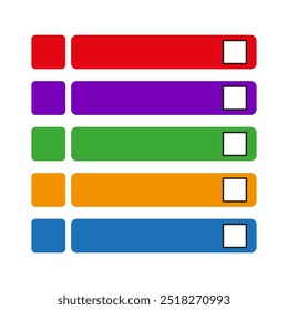 Colorful task list icon. Four rows in red, purple, green, and orange. Checkboxes at the end. Minimalist design.