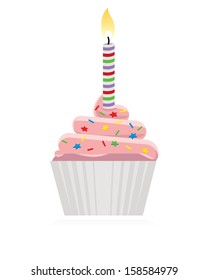 colorful tasty cupcake with lit candle