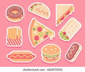 Colorful tasty fast food cartoon illustration 