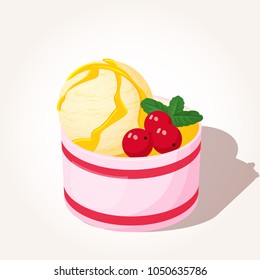 Colorful tasty ice-cream with berries and mint in cartoon style isolated on white background. Vector illustration. Desserts Collection.
