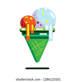 Colorful tasty isolated ice cream in bright cartoon style. Ice Cream vector in nice colors isolated on white background. 