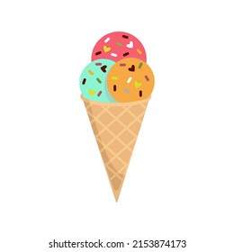 Colorful tasty isolated ice cream. Vector. Summer season fresh and beach food snack or cool down. Milk chocolate and vanilla with fruit or candy