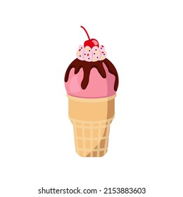 Colorful tasty isolated ice cream. Vector. Summer season fresh and beach food snack or cool down. Milk chocolate and vanilla with fruit or candy. Cherry