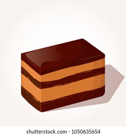 Colorful tasty piece of chocolate cake in cartoon style isolated on white background. Vector illustration. Desserts Collection.