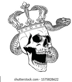 Colorful Tattoo design with skull and snake. illustration.
