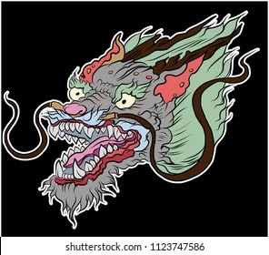 colorful tattoo and sticker for printing.Chinese dragon tattoo.Hand drawn zentangle style Chinese dragon and silhouette for tattoo