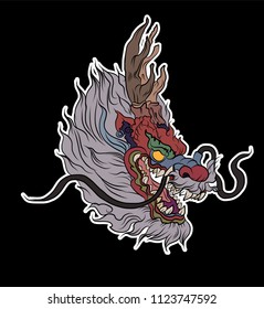 colorful tattoo and sticker for printing.Chinese dragon tattoo.Hand drawn zentangle style Chinese dragon and silhouette for tattoo
