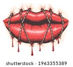 Colorful Tattoo of Stitched Lips isolated on white. Vector Illustration