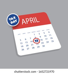 Colorful Tax Day Reminder Concept - 3D Calendar Design Template - USA Tax Deadline, Due Date for Federal Income Tax Returns: 15 April 2020