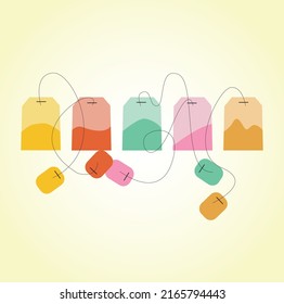 Colorful Tea Bags With Different Flavors. Light Yellow Background