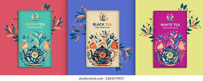 Colorful tea packaging design. Vector ornament template. Elegant, classic elements. Great for food, drink and other package types. Can be used for background and wallpaper.