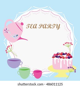 colorful tea party invitation vector card