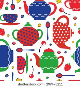 Colorful tea party seamless pattern. Vector illustration