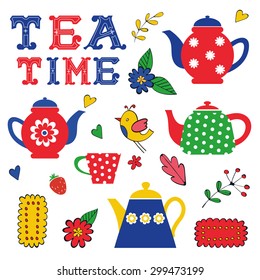 Colorful tea party set. Illustration in vector format