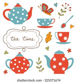 Colorful tea party set. Illustration in vector format