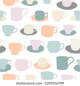 Colorful teacups vector seamless pattern