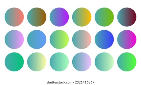 Colorful Teal Color Shade Linear Gradient Palette Swatches Web Kit Circles Template Set