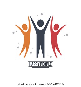 colorful teamwork happy people with three pictograms celebrate