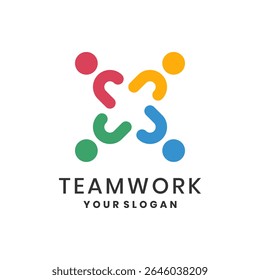 Colorful teamwork logo with circular abstract human figures