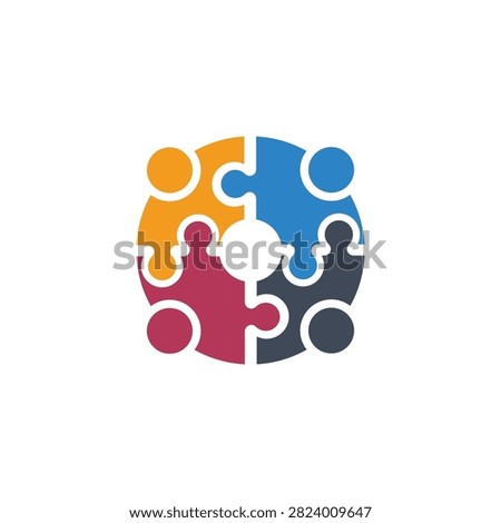 Colorful Teamwork Puzzle Circle Logo with Connected People for Collaboration, Community, Partnership, Unity, Leadership, and Business Network