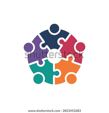 Colorful Teamwork Puzzle Logo with Connected People Circle Symbol for Collaboration, Partnership, Community, Unity, and Business Identity