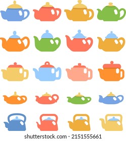 Colorful teapots, illustration, vector on a white background.
