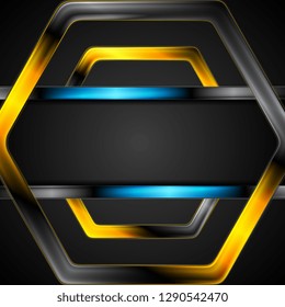 Colorful tech abstract background with glossy hexagons. Vector design
