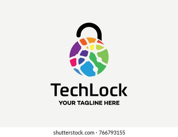 Colorful Tech Lock Logo Template Design Vector, Emblem, Design Concept, Creative Symbol, Icon