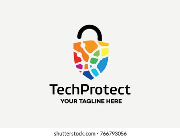 Colorful Tech Protect Logo Template Design Vector, Emblem, Design Concept, Creative Symbol, Icon