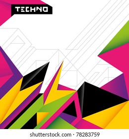 Colorful techno background with angular shapes. Vector illustration.