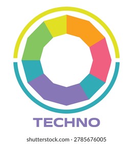 Colorful techno circle graphic design with multiple hues and shades one sentence icon