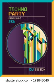 Colorful techno party poster design. Vector illustration.