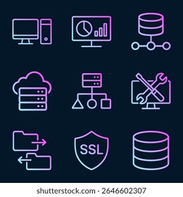 Colorful technology icons arranged neatly. Icon Symbol Illustration