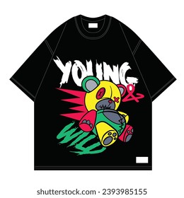 colorful teddy bear doll for streetwear print design