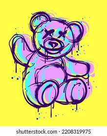 colorful teddy bear illustration in graffiti style