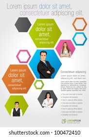 Colorful template for advertising brochure with business people