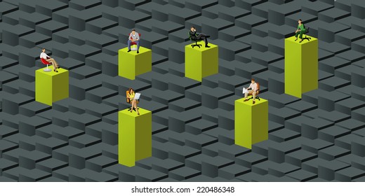 colorful template for advertising brochure with business people over green blocks