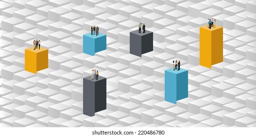 colorful template for advertising brochure with business people over blocks 