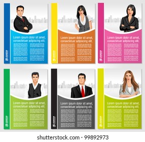 Colorful template for advertising brochure with business people