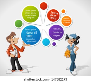 Colorful template for advertising brochure with cartoon coaches