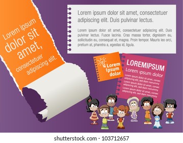 Colorful template for advertising brochure with children